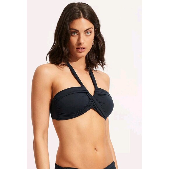 Seafolly Collective Women Navy Blue Twist Bandeau Halter Swim Top Sz 6 / US 2 - Picture 9 of 11